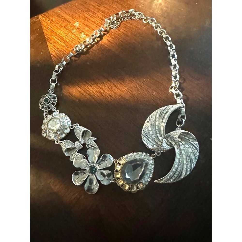 Vintage Silver-Tone Statement Necklace With Flora… - image 3