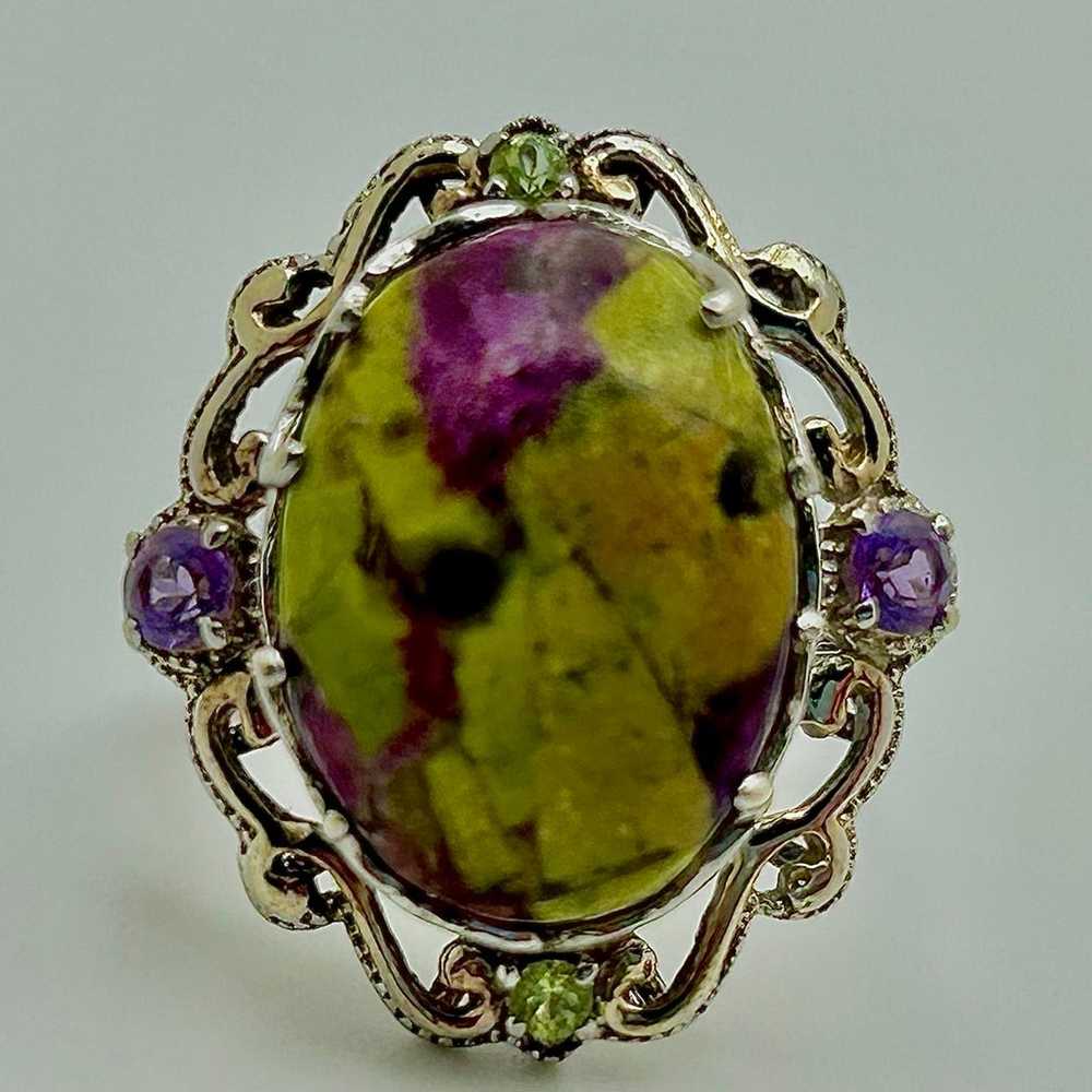 Vintage sz8 gen STITCHITE/amethyst/Prasiolite orn… - image 1