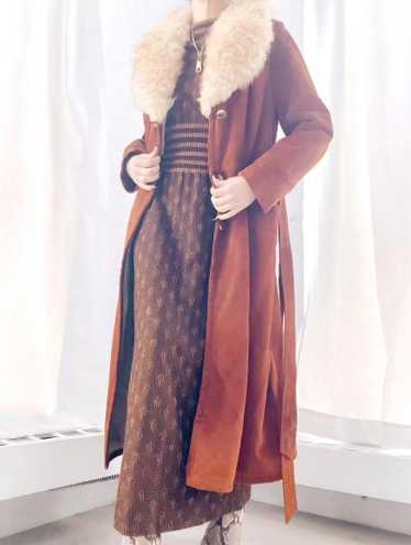 70s cinnamon stick suede & shearling fur coat