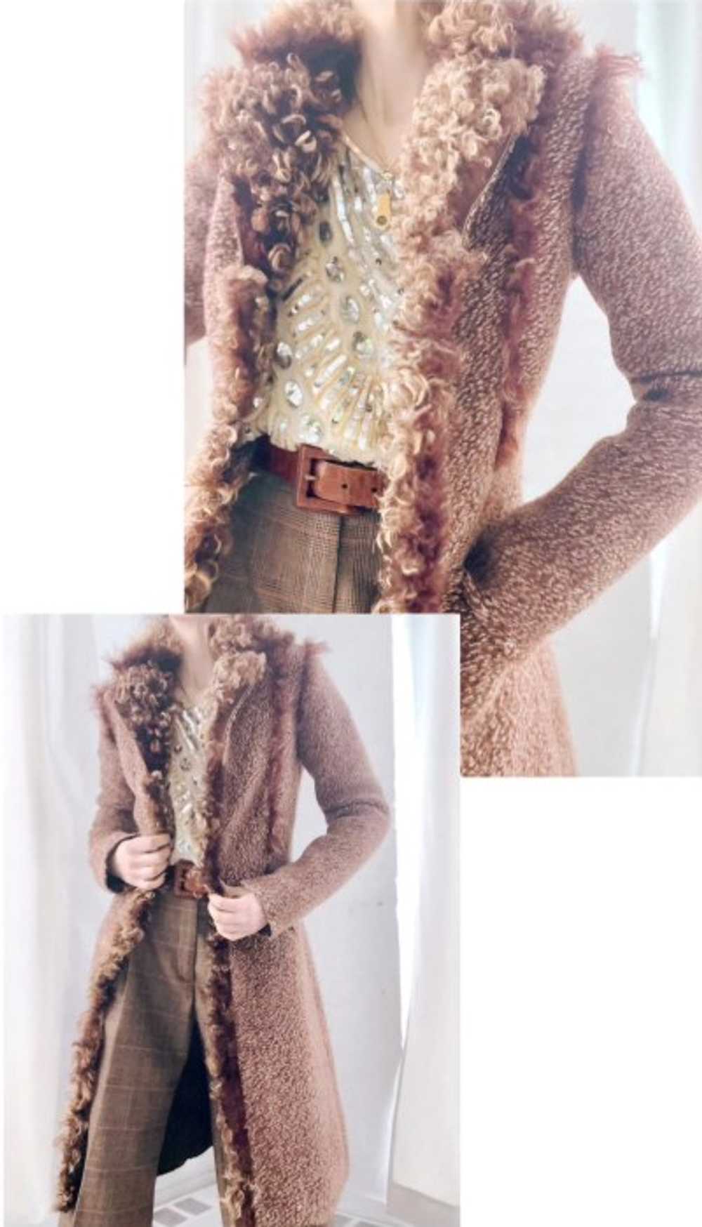 Italian cinnamon nubby knit & Mongolian fur jacket - image 1