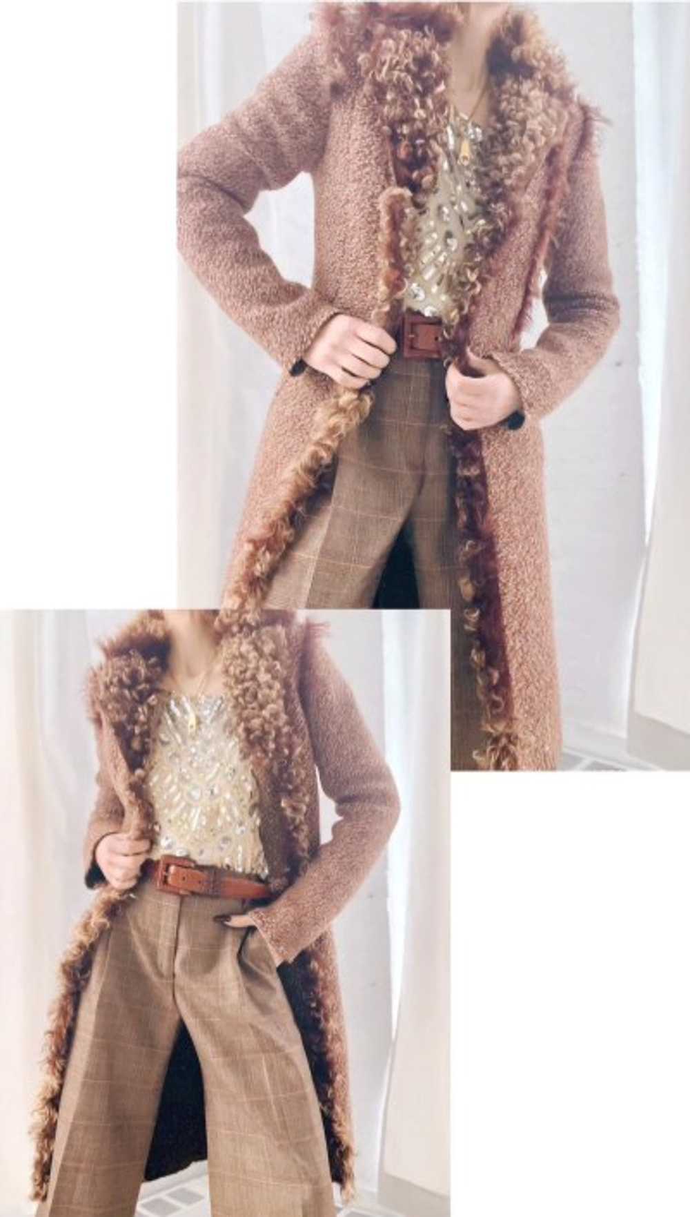 Italian cinnamon nubby knit & Mongolian fur jacket - image 2