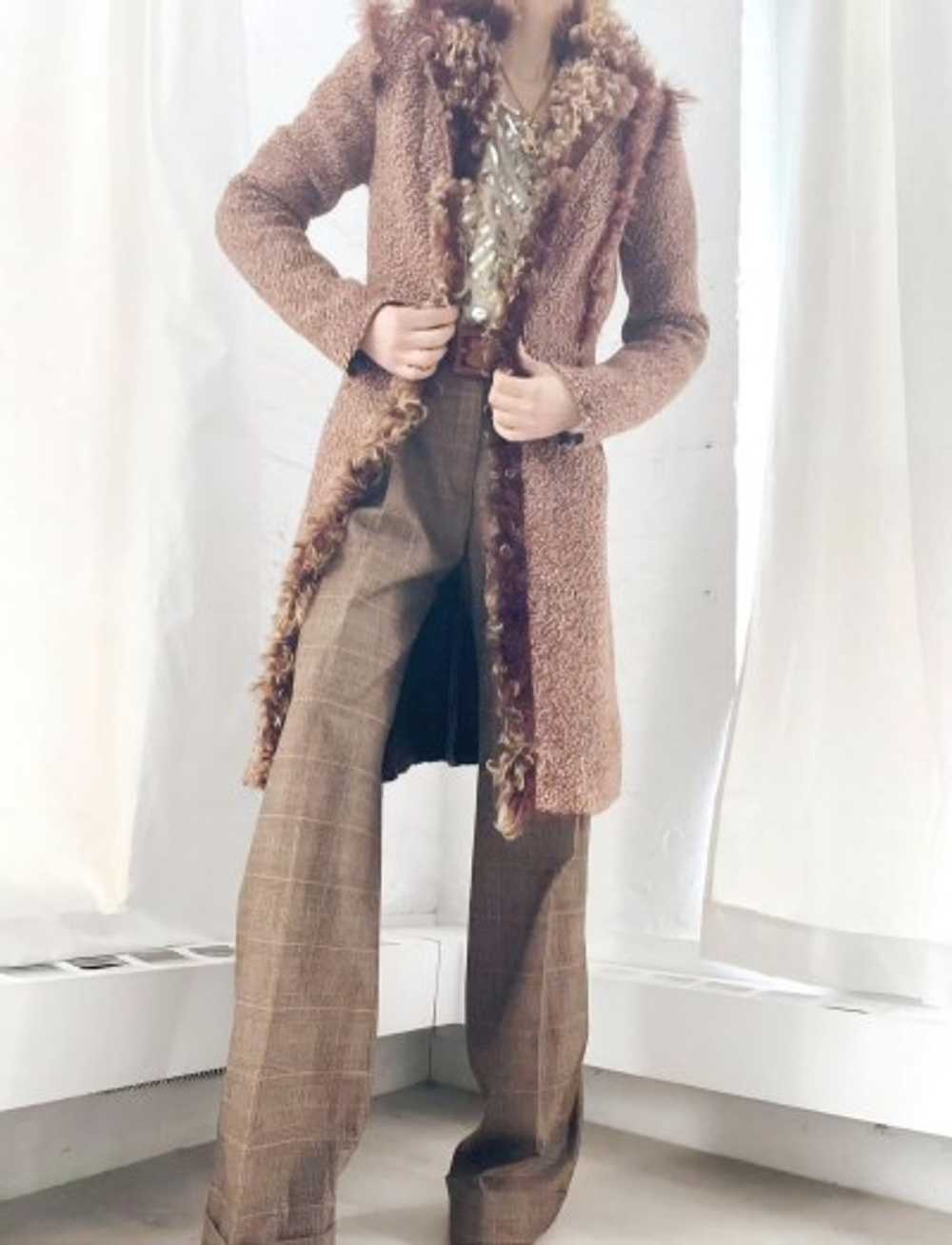 Italian cinnamon nubby knit & Mongolian fur jacket - image 4