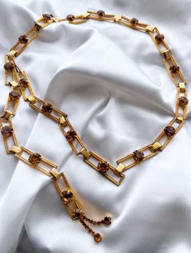 70s gold plated amber rhinestone chain belt