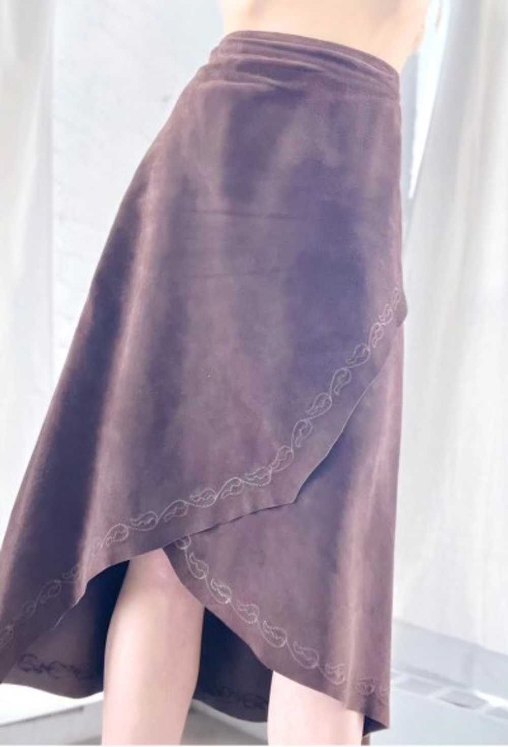 chocolate suede high & low skirt - image 3