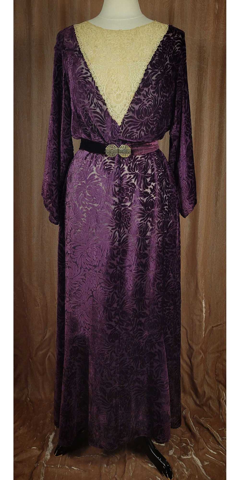 1930s Amethyst Silk Devore Velvet Gown - image 1