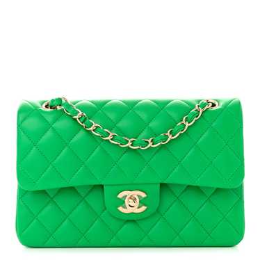 CHANEL Lambskin Quilted Small Double Flap Green