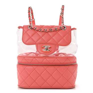 CHANEL Crumpled Calfskin PVC Quilted Backpack Pink