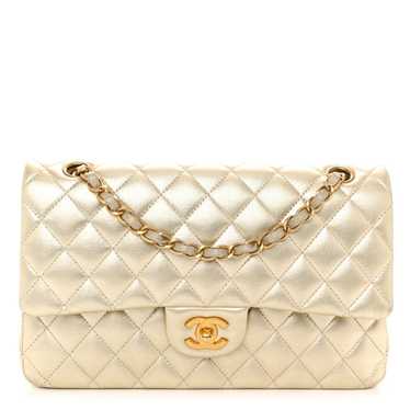 CHANEL Metallic Lambskin Quilted Medium Double Fla