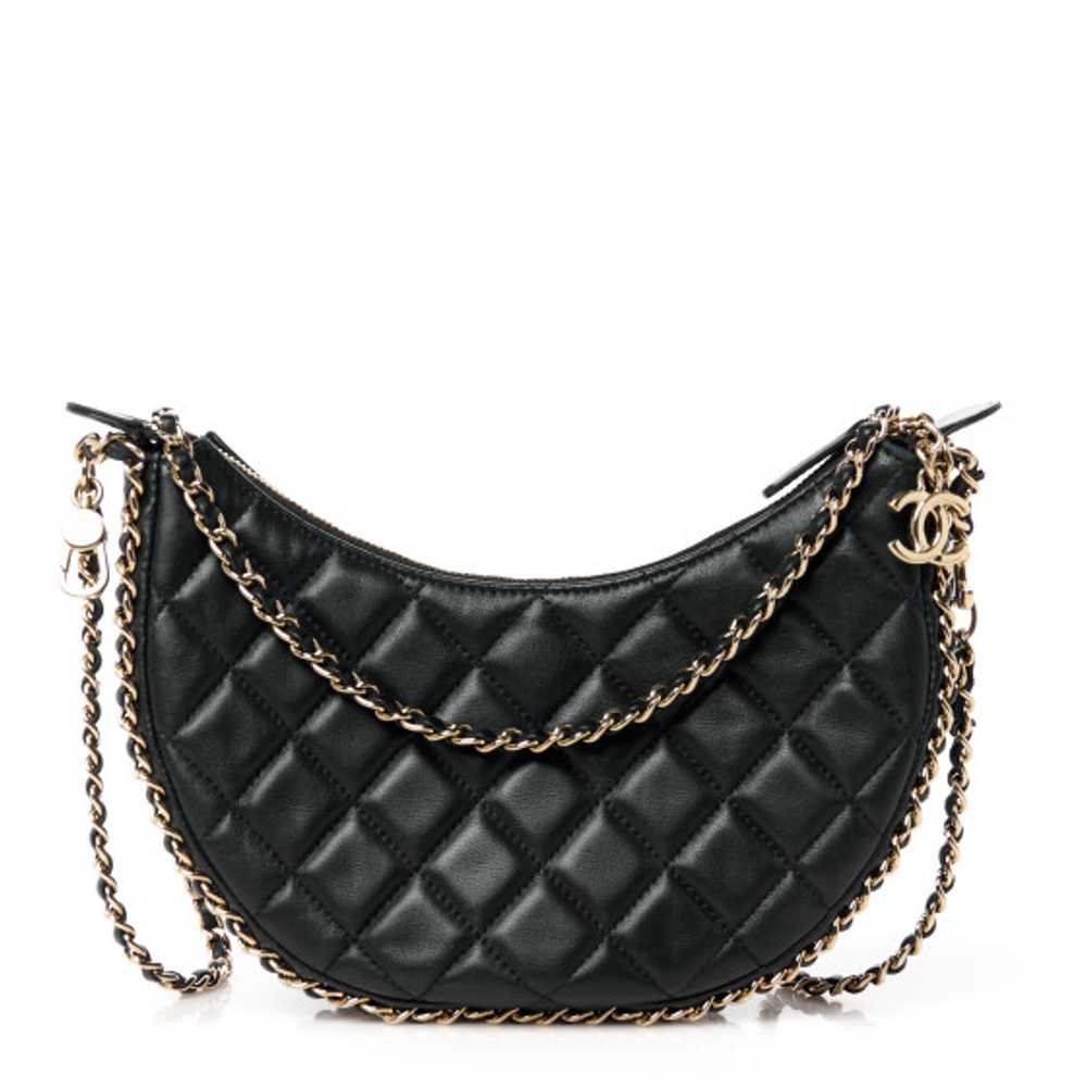 CHANEL Lambskin Quilted Chain Around Hobo Black - image 1