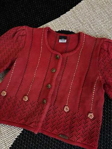 トップス Vtg Austria PFISTER Handknitted Cardigan Vtg Pfister Cardigan Off White W/ Floral Embroidery Metal