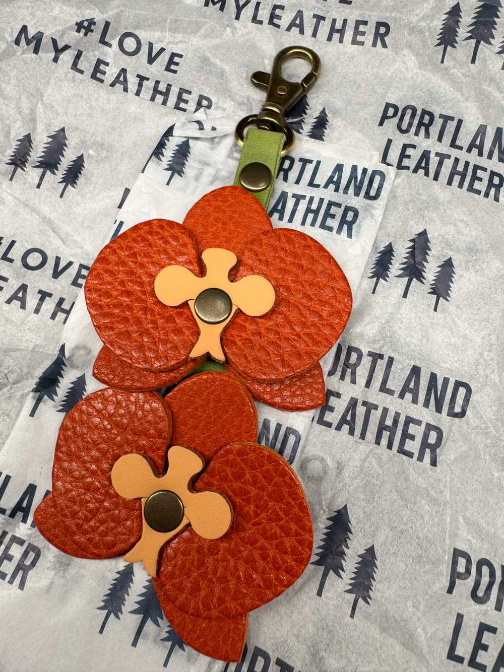 Portland Leather Blooming Orchid Keychain - image 4