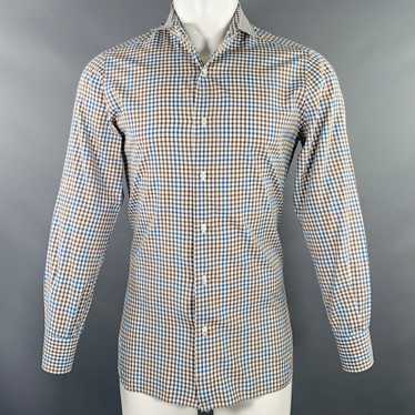 Isaia ISAIA Size M Brown White Blue Checkered Cot… - image 1