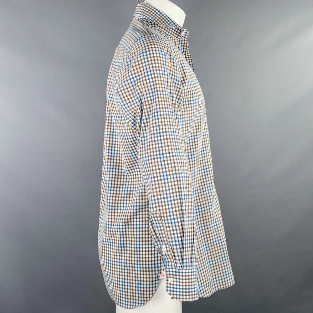 Isaia ISAIA Size M Brown White Blue Checkered Cot… - image 3