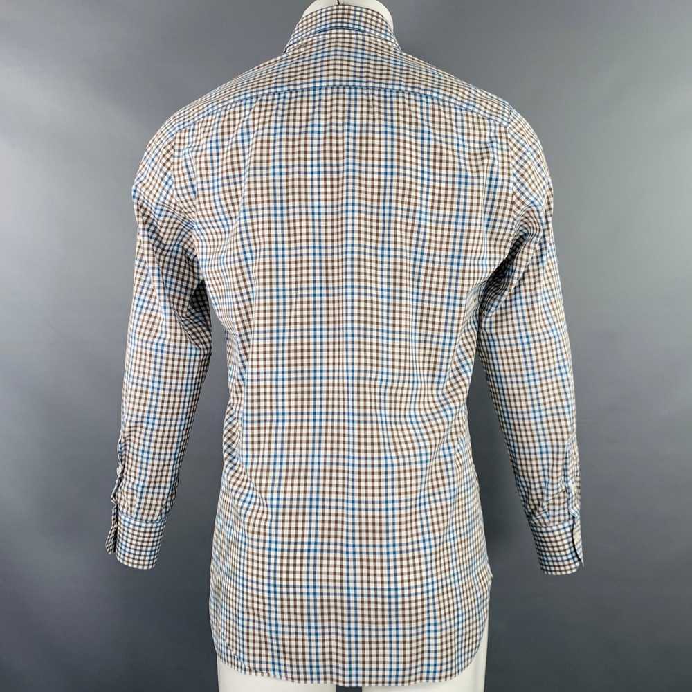 Isaia ISAIA Size M Brown White Blue Checkered Cot… - image 4