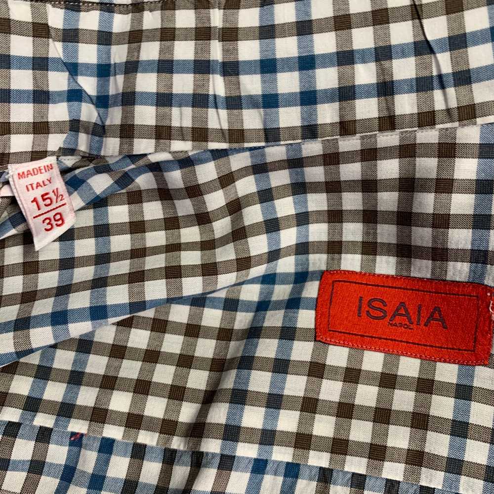 Isaia ISAIA Size M Brown White Blue Checkered Cot… - image 5