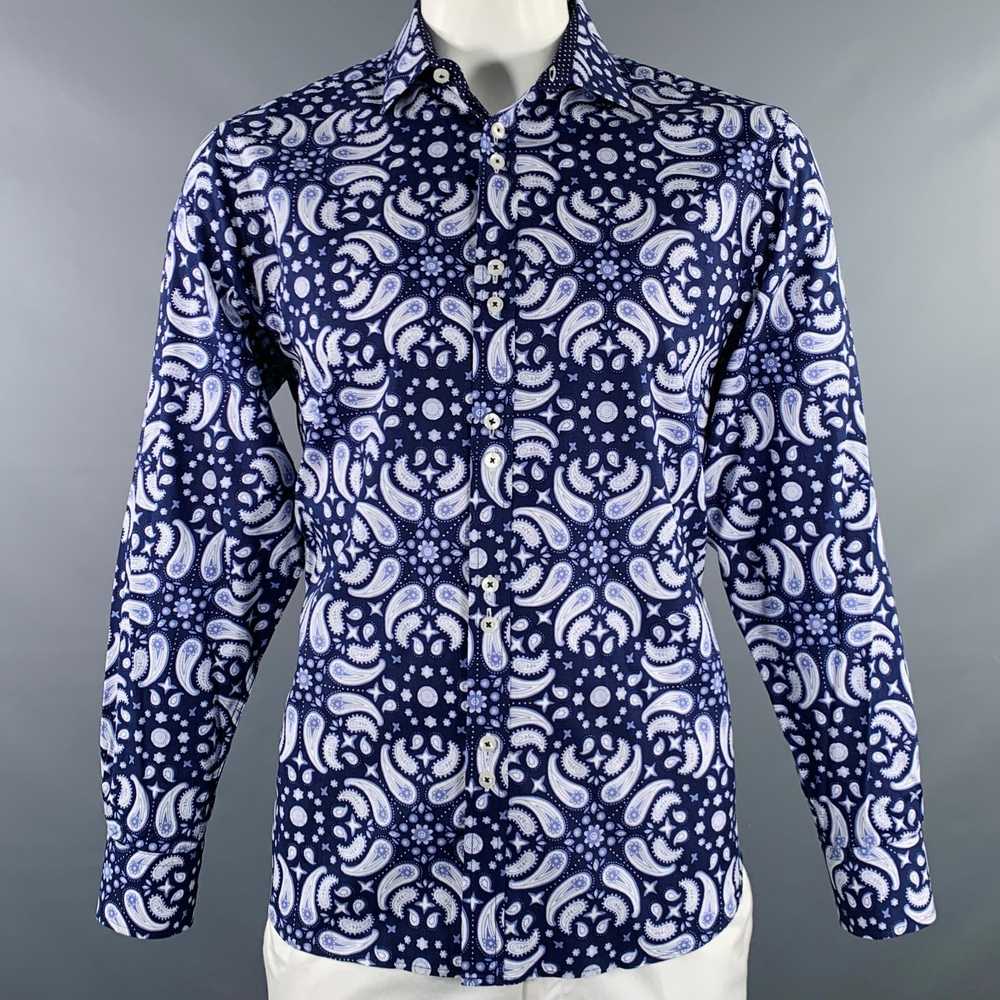 Coogi COOGI Navy White Paisley Cotton Button Up o… - image 1