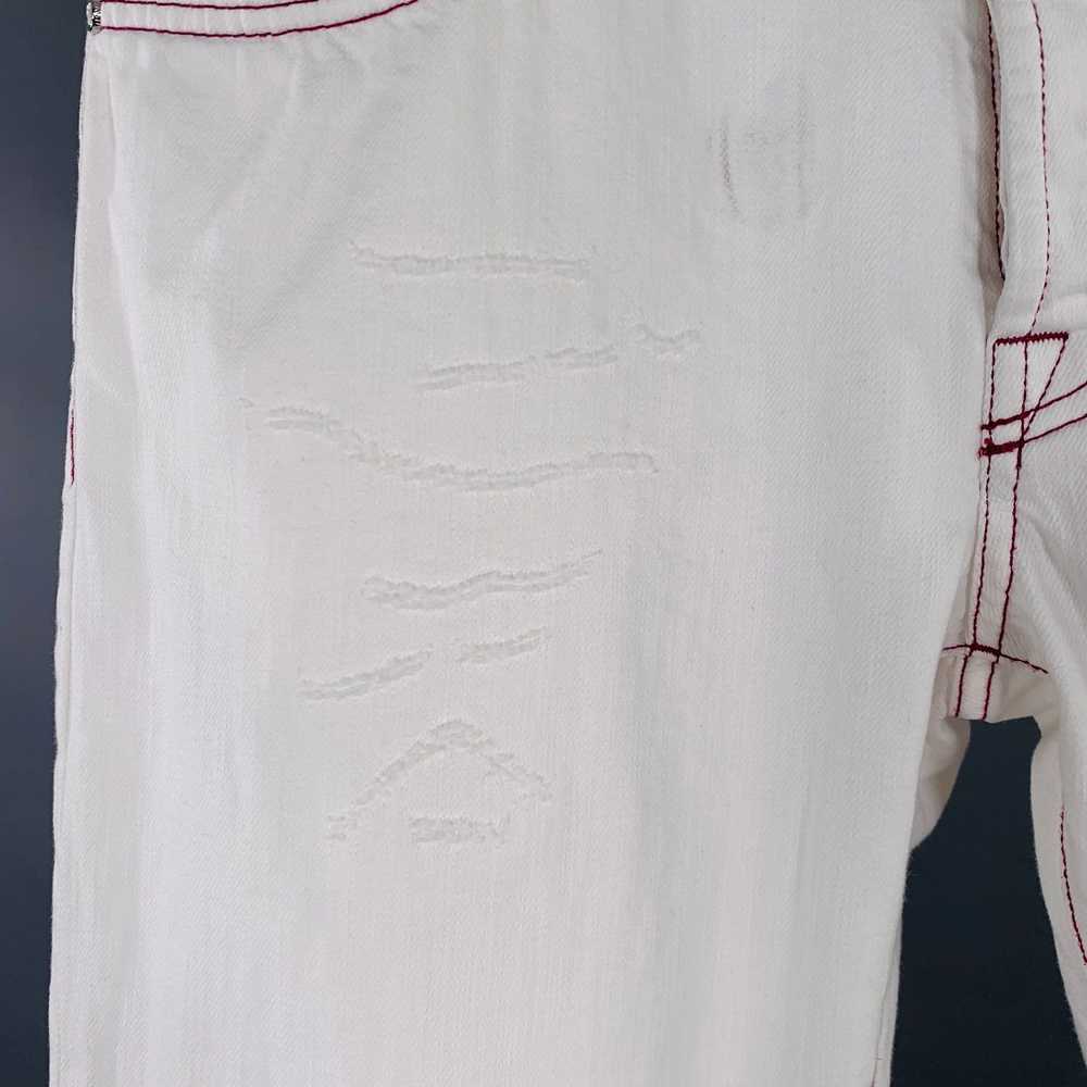 Kiton KITON White Red Contrast Stitch Distressed … - image 3