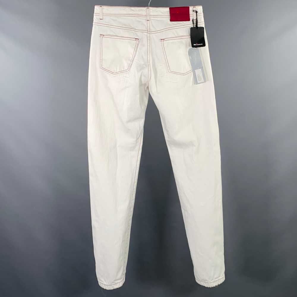 Kiton KITON White Red Contrast Stitch Distressed … - image 4