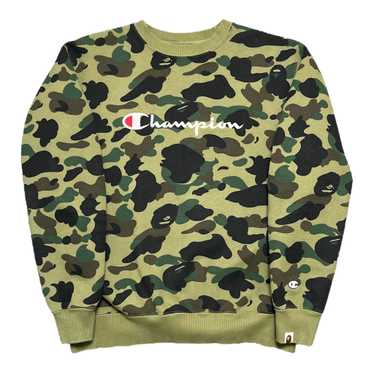 Bape x Champion Logo Crewneck Sweatshirt Camo Gre… - image 1