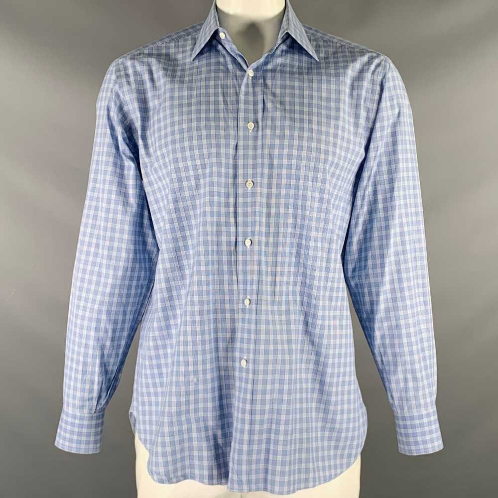 Brioni BRIONI Blue ight Blue Plaid Cotton Button … - image 1