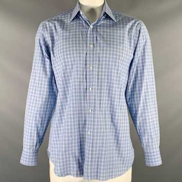 Brioni BRIONI Blue ight Blue Plaid Cotton Button … - image 1