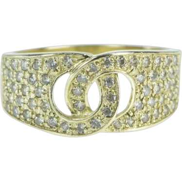 14K Pave Diamond Encrusted Interlocking Ring Size 