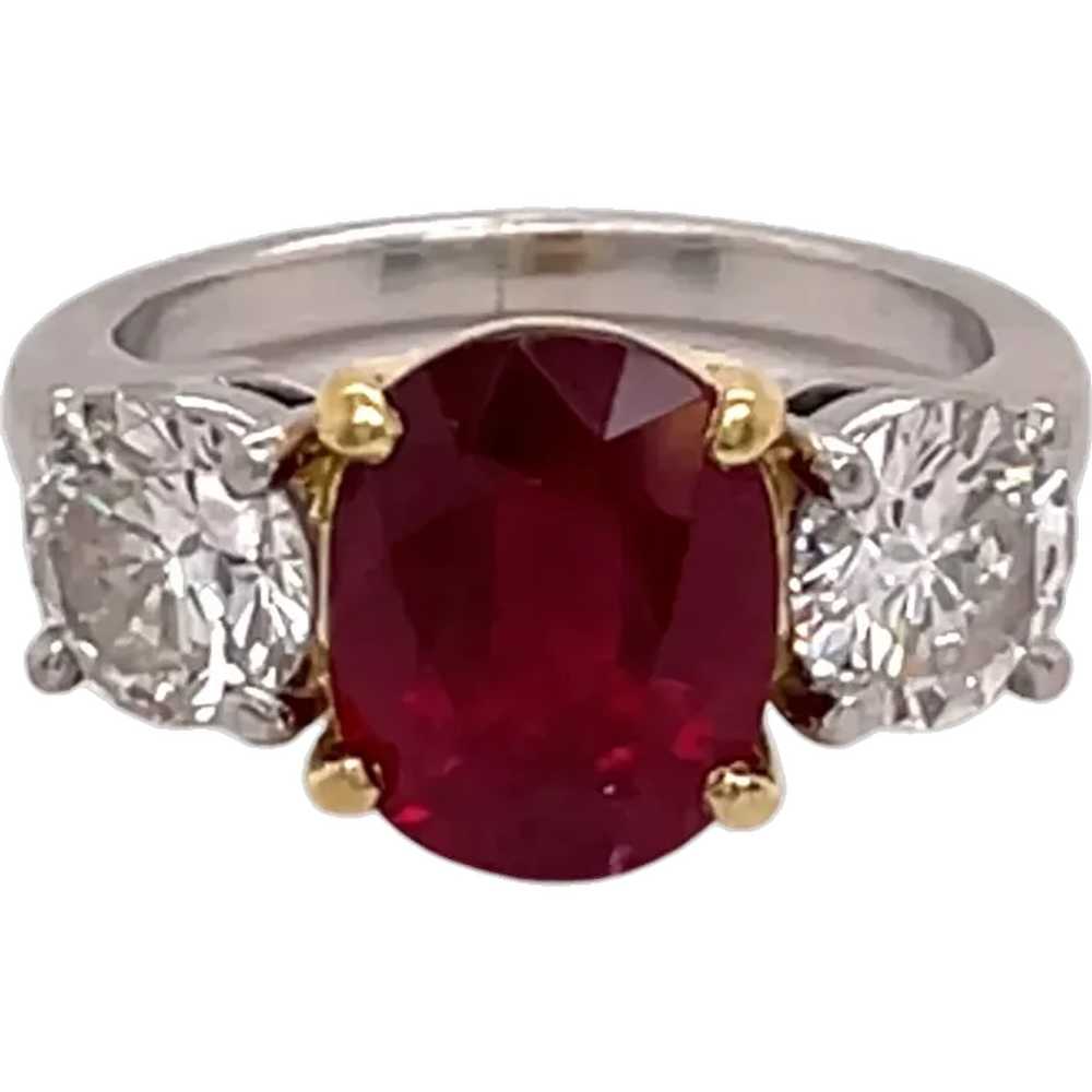 Platinum and 18K Yellow Gold Ruby and Diamond Ring - image 1