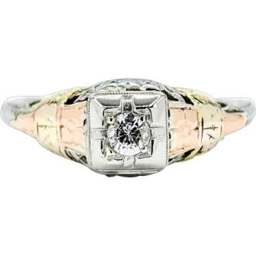 Vintage Diamond Engagement Ring in Tri Tone Gold