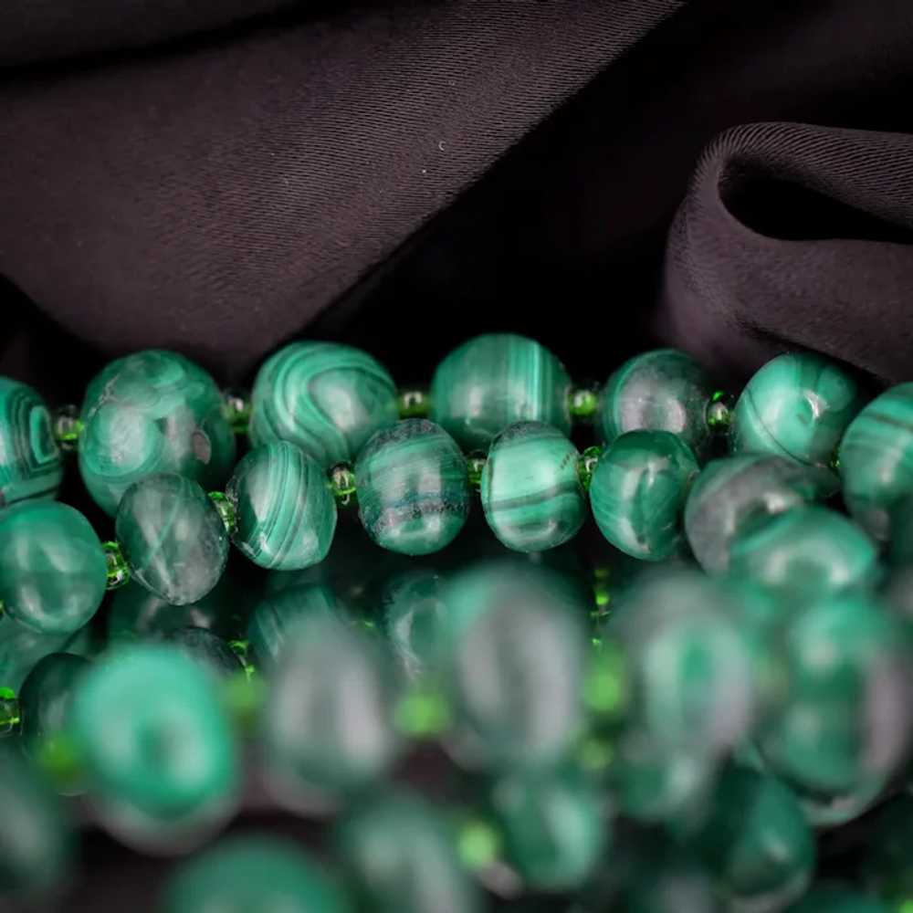 Vintage Graduated Green Malachite Beaded Necklace… - image 10