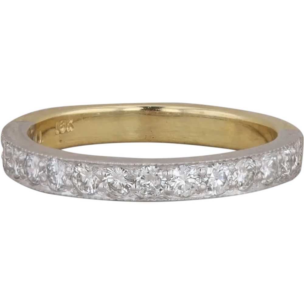 18k Yellow and White Gold Diamond Milgrain Band - image 1