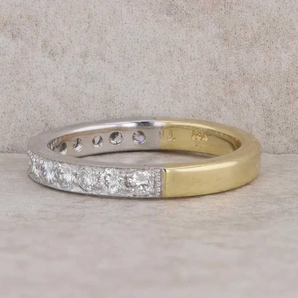 18k Yellow and White Gold Diamond Milgrain Band - image 2