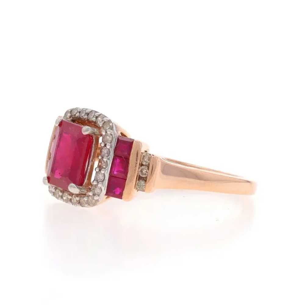 Rose Gold Ruby Diamond Halo Ring - 14k Emerald Cu… - image 3