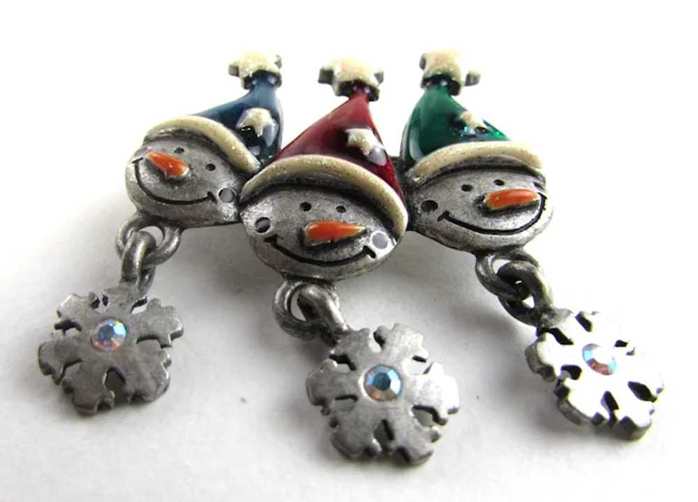 Triple Elf Christmas Pin With Enamelled Hats and … - image 7