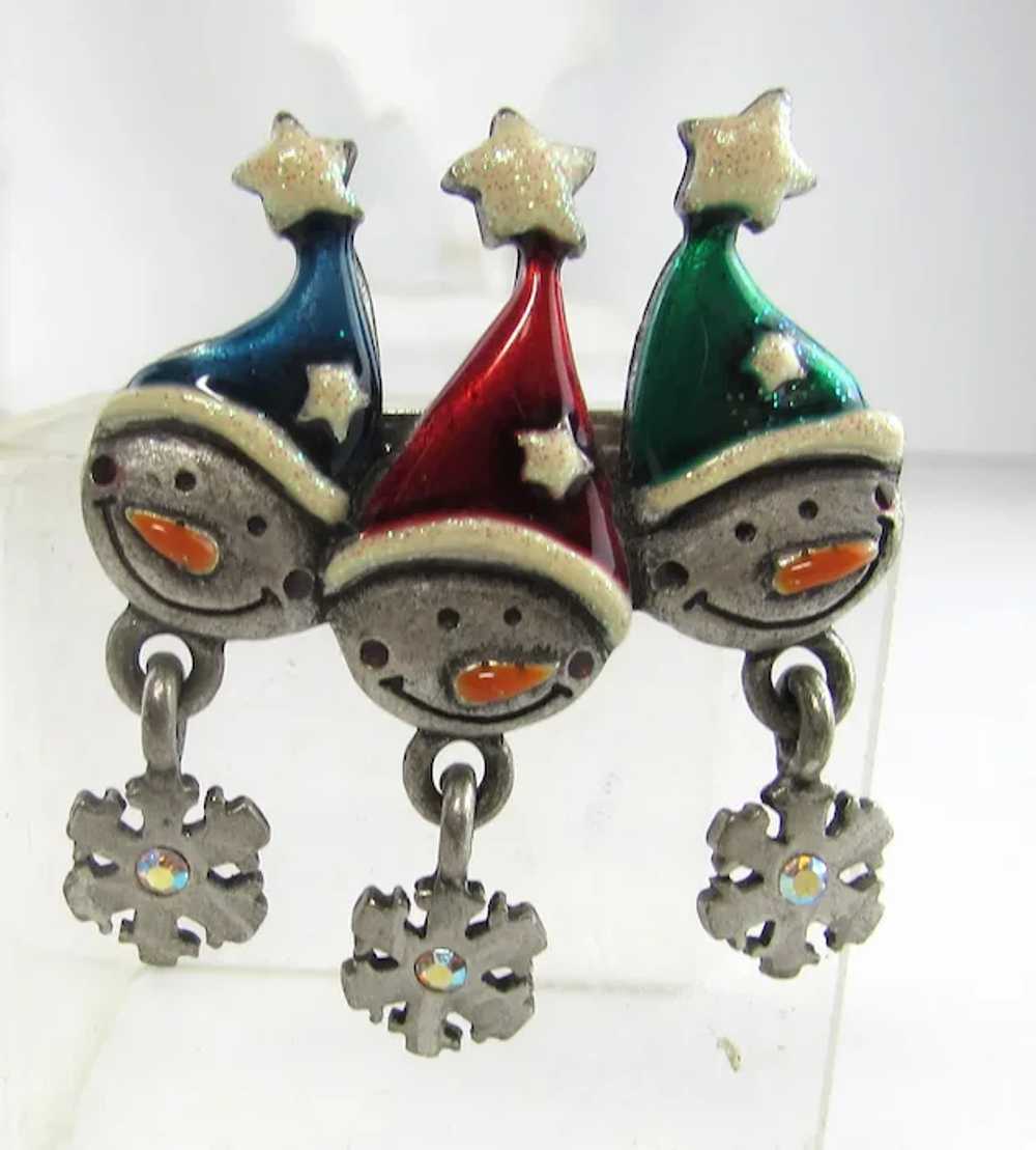 Triple Elf Christmas Pin With Enamelled Hats and … - image 8