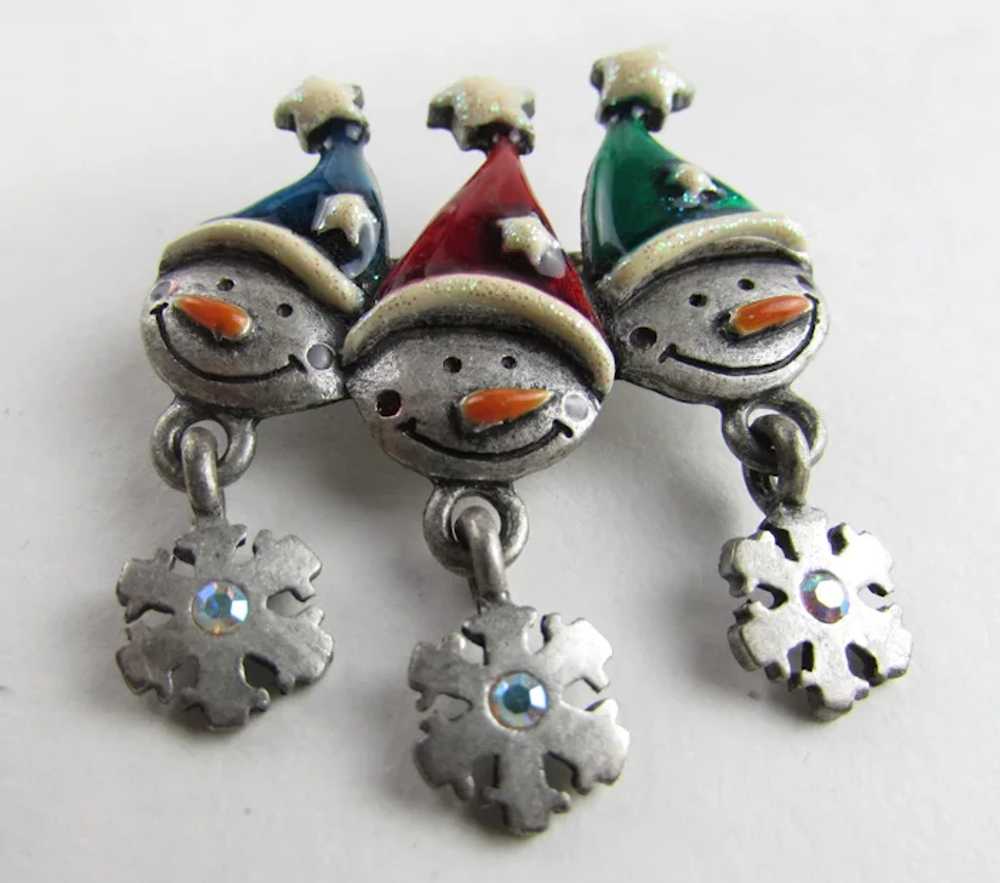 Triple Elf Christmas Pin With Enamelled Hats and … - image 9