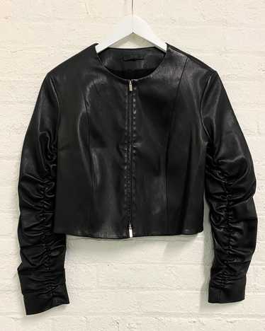 The Row THE ROW BLACK RUCHED SLEEVE LEATHER JACKET