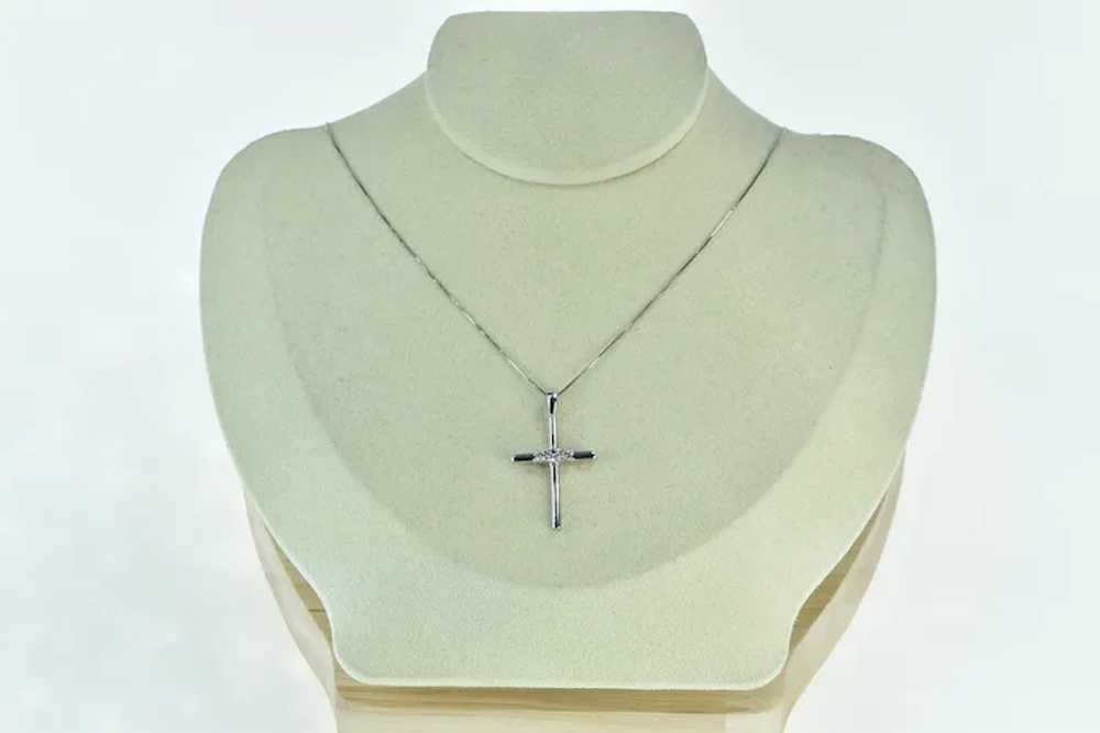 14K Three Stone Diamond Vintage Cross Box Chain N… - image 5