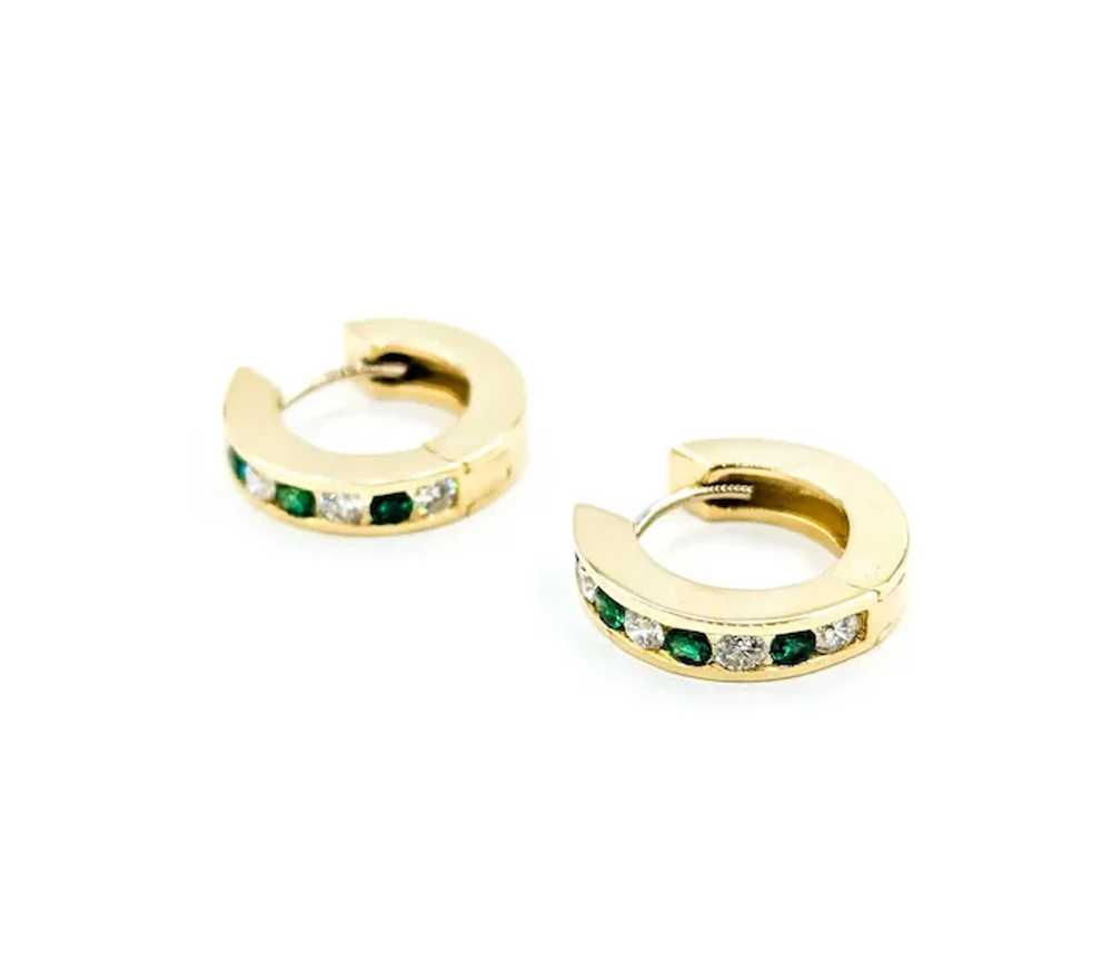 Gorgeous Emerald & Diamond Huggie Hoop Earrings i… - image 2