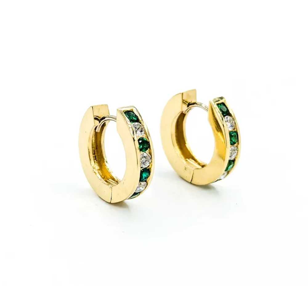 Gorgeous Emerald & Diamond Huggie Hoop Earrings i… - image 4