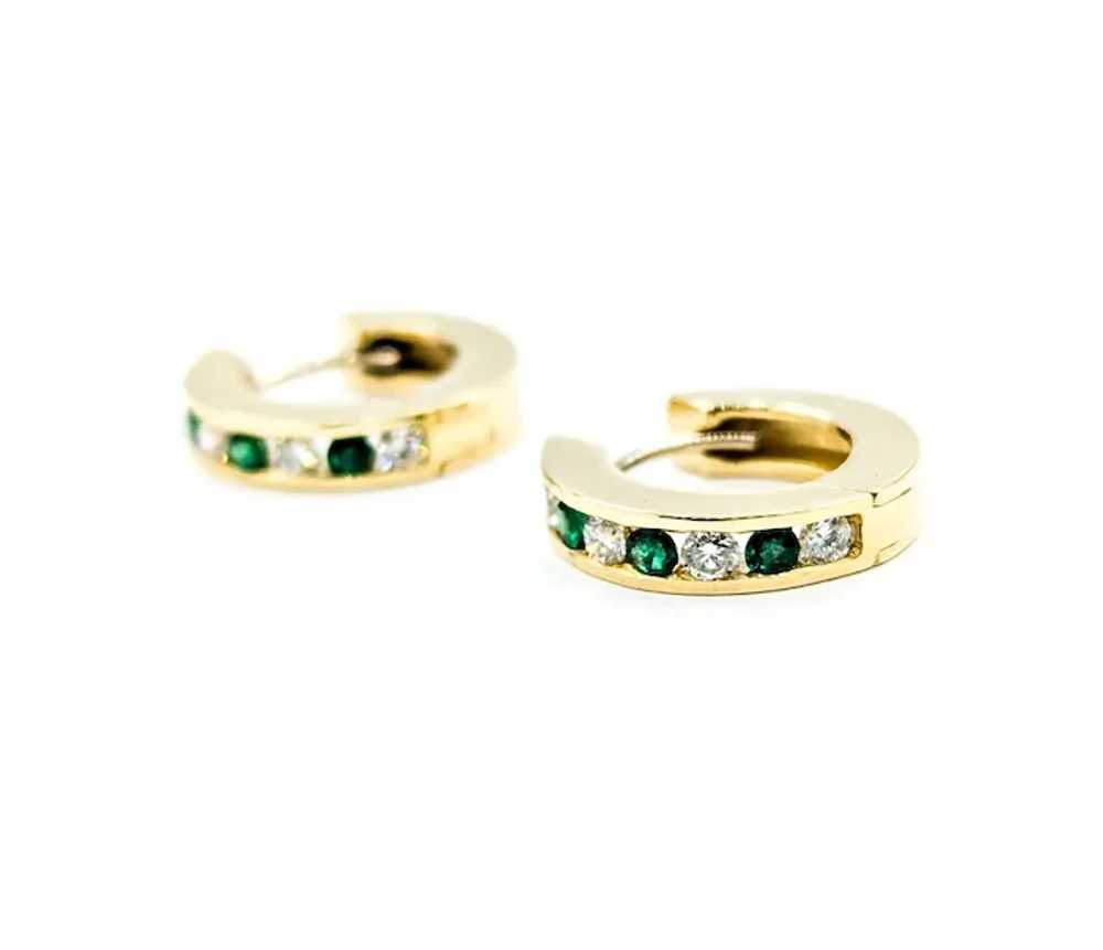 Gorgeous Emerald & Diamond Huggie Hoop Earrings i… - image 6