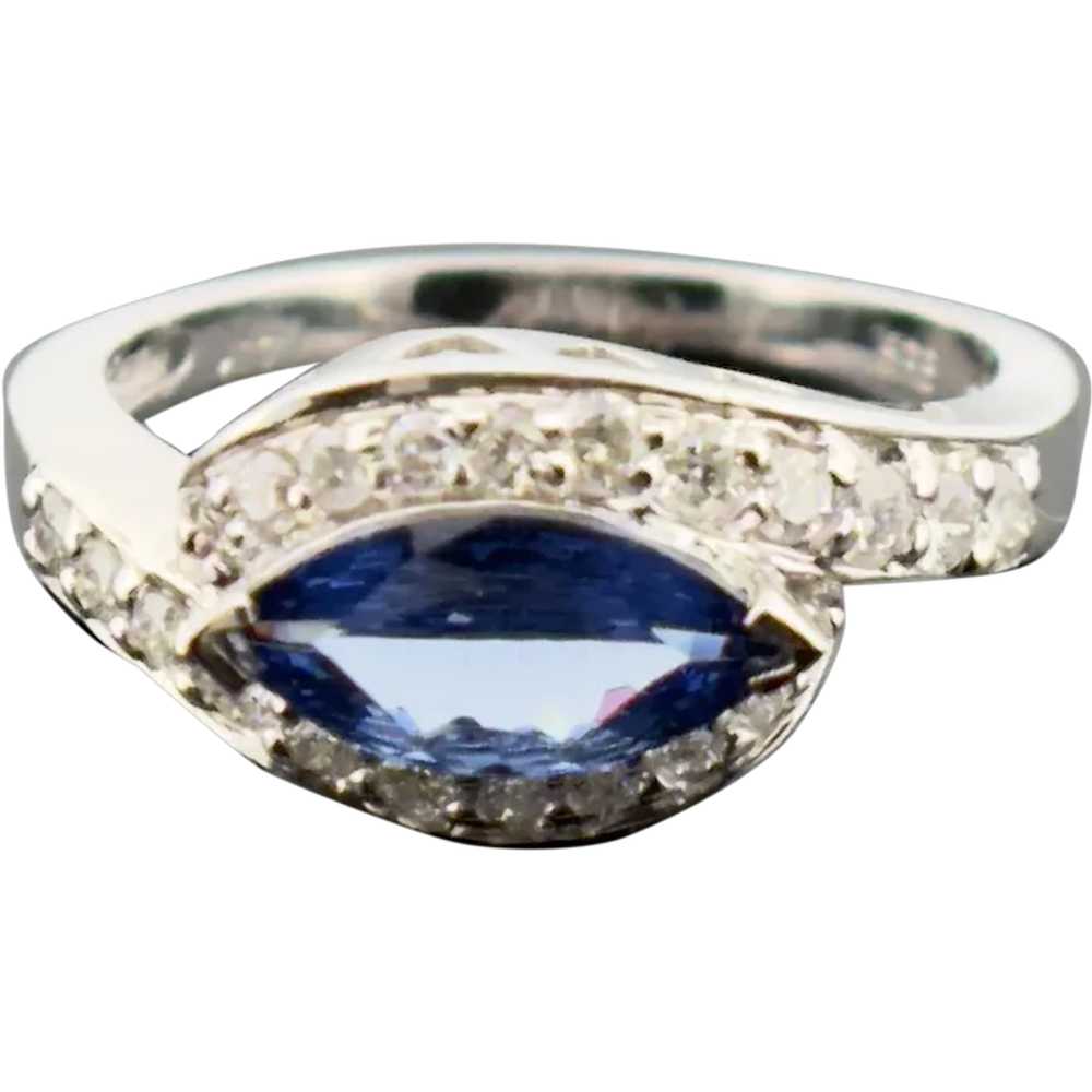 14k White Gold 1CTW Marquise Tanzanite Ring with … - image 1