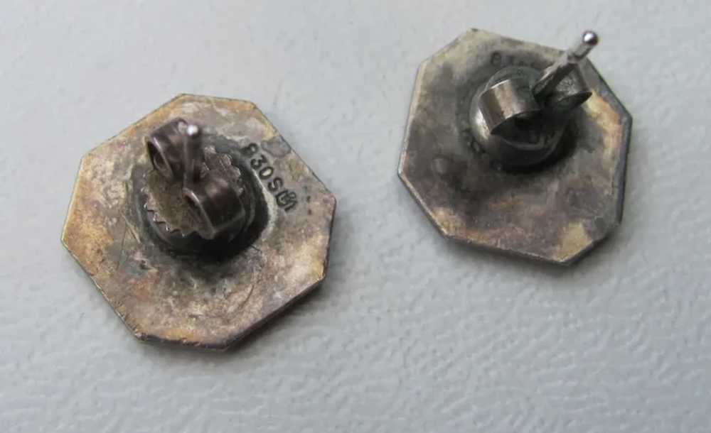 Pair Antique Norwegian .830 Silver Enamal Earring… - image 3