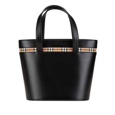 Black Burberry House Check Canvas Trimmed Leather 