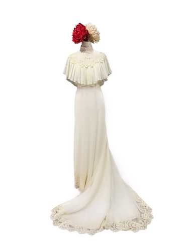 1970s Wedding Gown with Romantic Lace and Organza