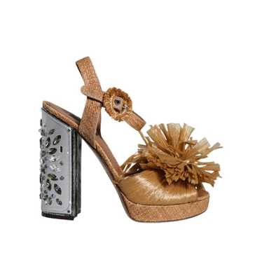 Dolce & Gabbana Brown Raffia Ankle Strap Crystal … - image 1