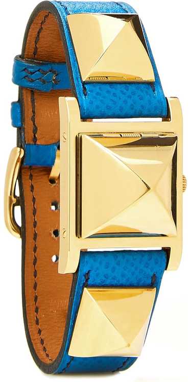 Hermès, Pre-Loved Gold & Blue Leather Medor Watch,