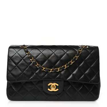 CHANEL Lambskin Quilted Medium Double Flap Black