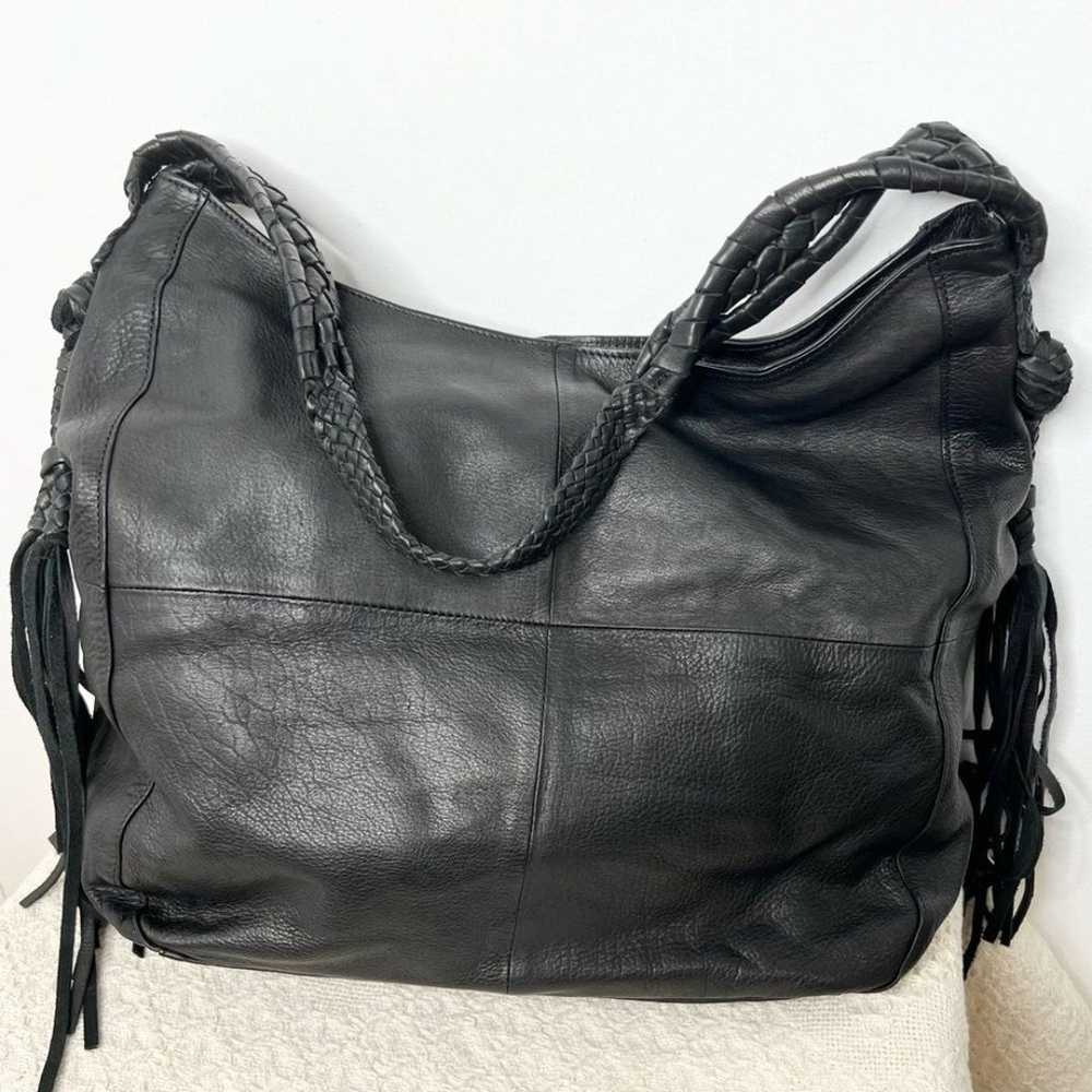 Day & Mood Black Leather Hobo Shoulder Bag Woven … - image 1