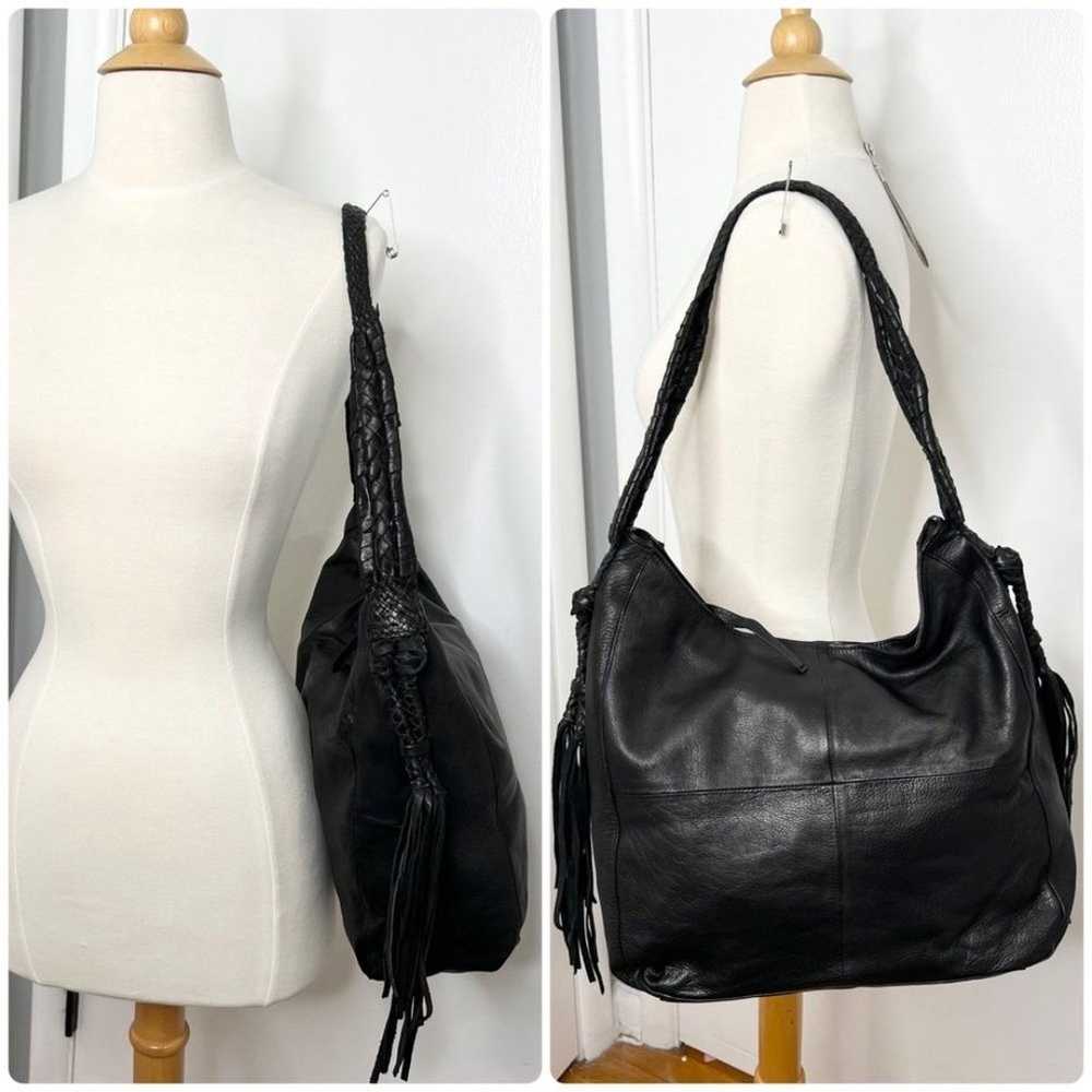 Day & Mood Black Leather Hobo Shoulder Bag Woven … - image 2