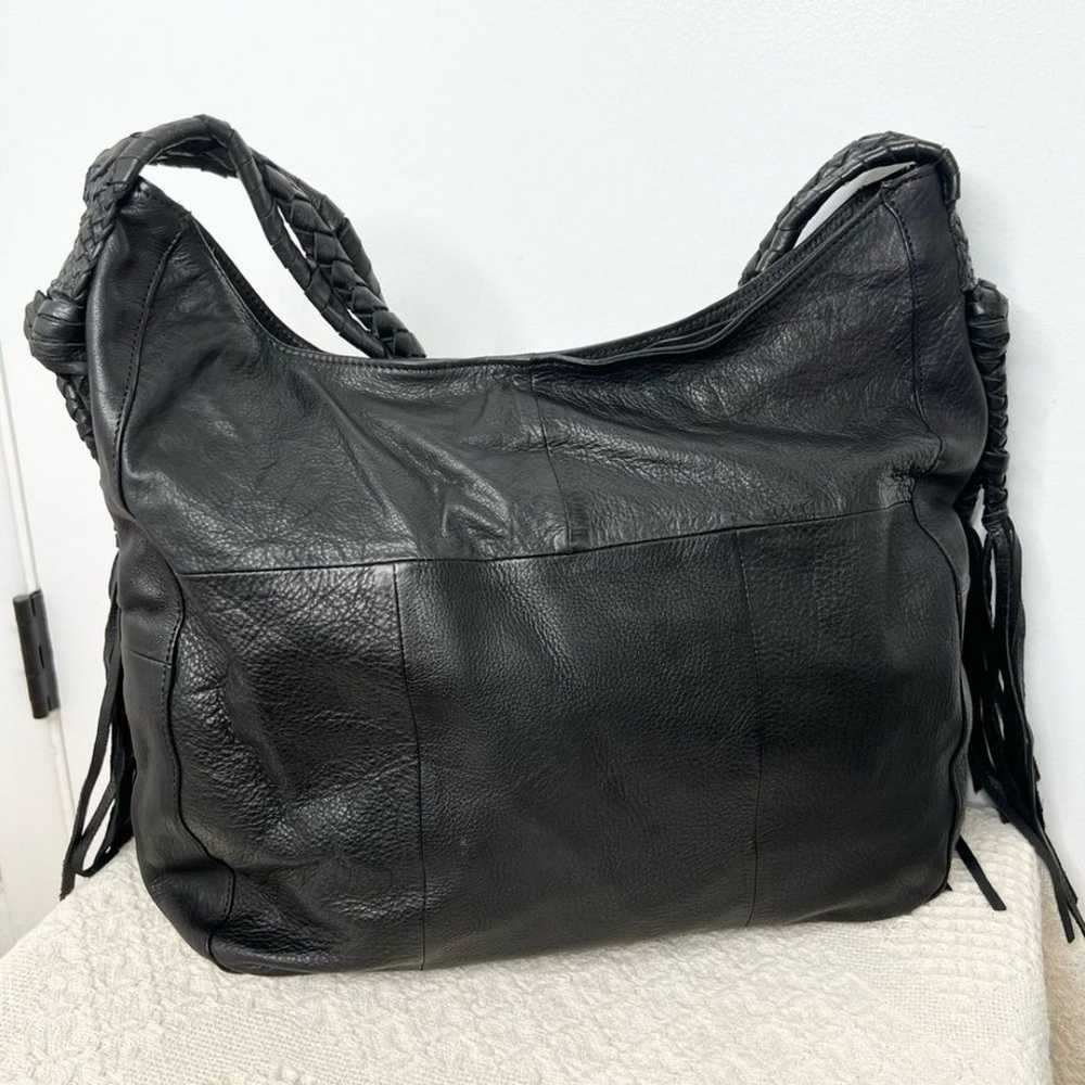 Day & Mood Black Leather Hobo Shoulder Bag Woven … - image 5